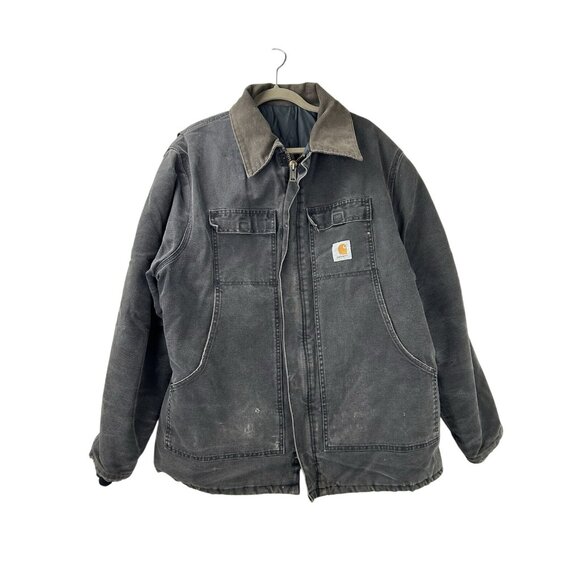 VTG Carhartt USA Duck Canvas XLGray Chore Coat Jacket Quilt Lined CQ185